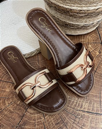 Rasteirinha clube confort Marrom com bege