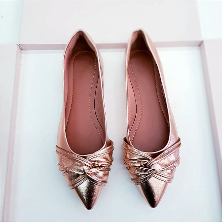 Sapatilha bico fino alongado Ana Rose Gold