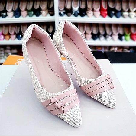 Sapatilha bico fino alongada de Juta com nozinho nude