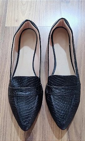 Sapatilha bico fino Mocassim Preto croco tamanho especial