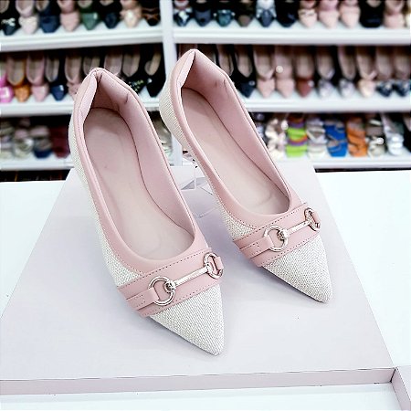 Sapatilha bico fino alongado de Juta com Nude