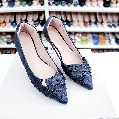 Sapatilha bico fino alongado Adriana Preta Snick com linha preta