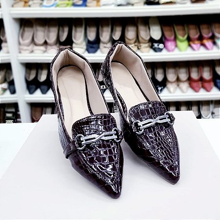 Sapatilha Mocassim bico fino Marsala Croco