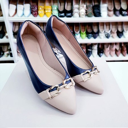 Sapatilha bico fino Azul com bico nude