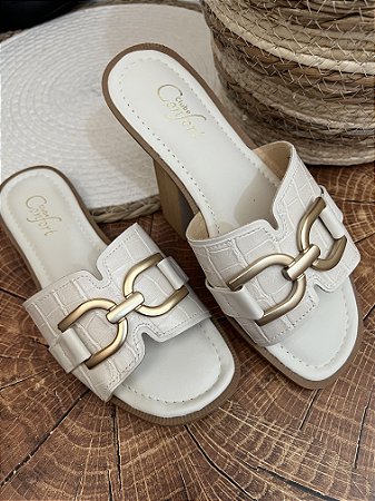 Rasteirinha Clube confort Branca croco