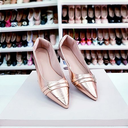 Sapatilha bico fino dois pontinhos Rose gold