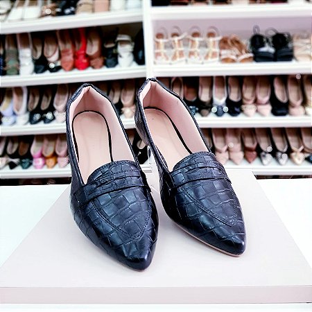 Sapatilha Mocassim Croco Preta tamanho especial