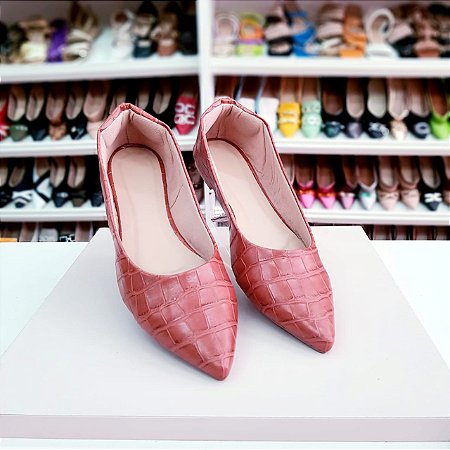 Sapatilha bico fino alongado Caramelo Croco