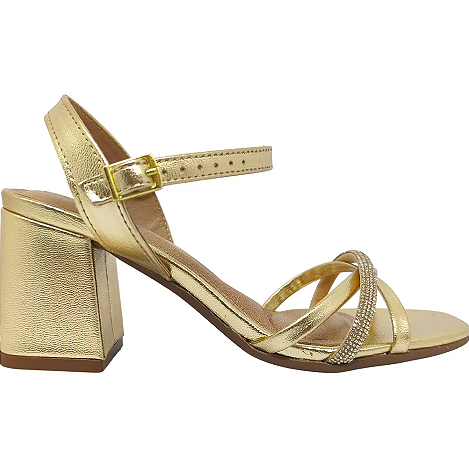 Sandalia Beira Rio Dourada Strass Salto Grosso Conforto