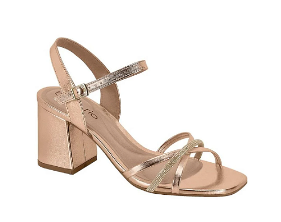 Sandalia Beira Rio Metalizada com Strass Salto Grosso Conforto