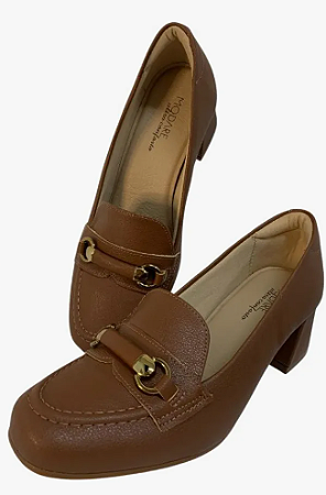Sapato Feminino Salto Grosso Baixo com Fivela Caramelo