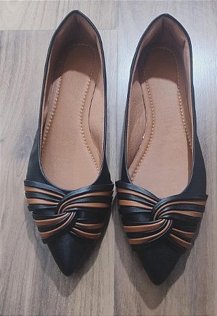 Sapatilha Luxo cruzada Preta com caramelo