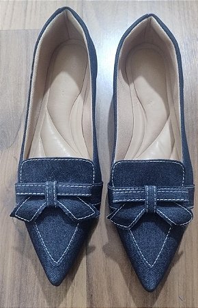 Sapatilha bico fino alongada mocassim jeans Julia