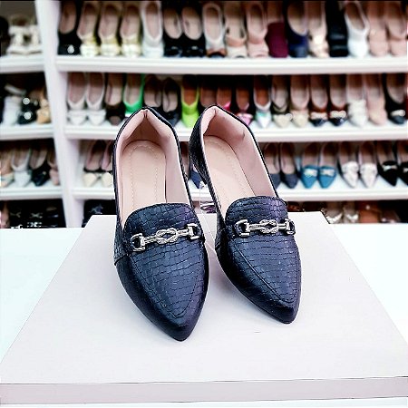 Sapatilha Mocassim Preta Croco infinito