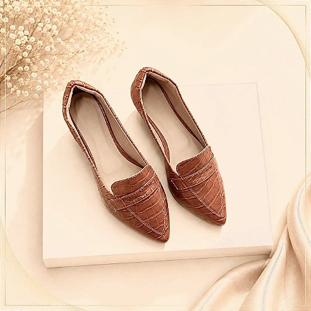 Sapatilha Bico Fino Croco Mocassim Caramelo Tamanho Especial