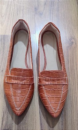 Sapatilha Bico Fino Croco Mocassim Caramelo Tamanho Especial