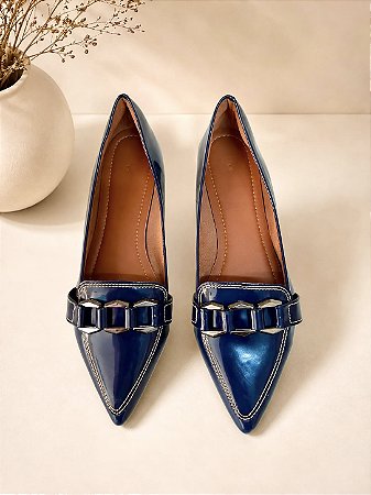 Sapatilha Bico Fino Erica Azul Verniz