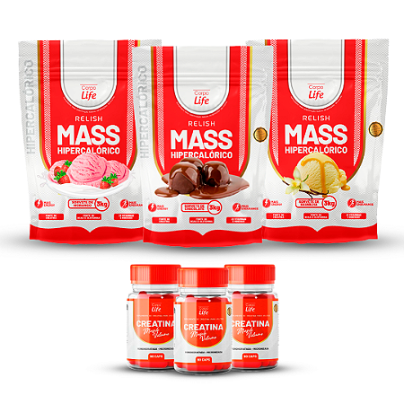 KIT MUSCLE VOLUME: 3 HIPERCALÓRICO + 3 CREATINA - 90 CÁPSULAS