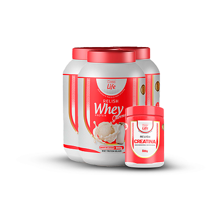 3 Whey Relish 900g + 1 Creatina pura em pó 300g