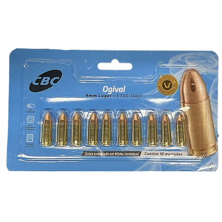 Munição CBC 9MM LUGER ETOG 124GR Ogival - Blister 10 Unidades