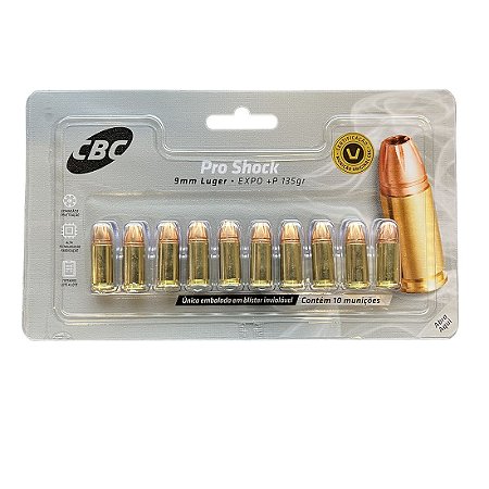 Munição CBC 9mm EXPO +P 135GR PRO SHOCK - Blister 10