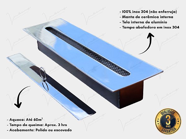 Queimador para Lareira Ecológica 40cm Inox 304