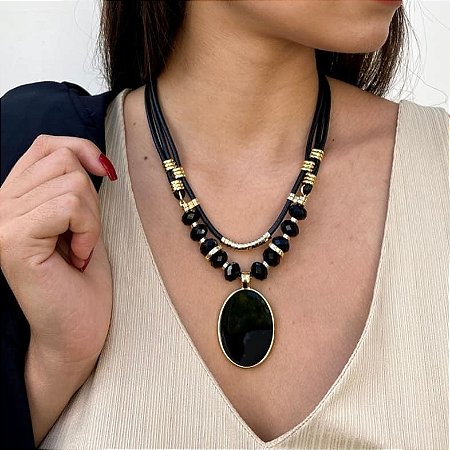 Colar pedra preto, colar sofisticado, colar feminino, colar lindo -  www.redomafashion.com.br