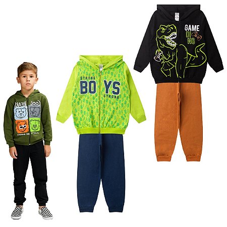 Kit 2 Conjuntos masculinos de Moletom Infantil Roupa Menino Flanelado tamanhos 4 ao 8