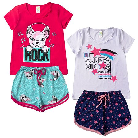 Kit 2 Conjuntos Verão Femininos infantil Tamanho 4 ao 8