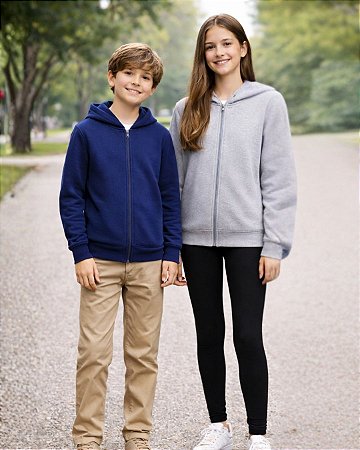 Kit 2 Blusas Jaqueta Moletom Flanelado unissex baicas Juvenil - tamanhos 10 ao 16