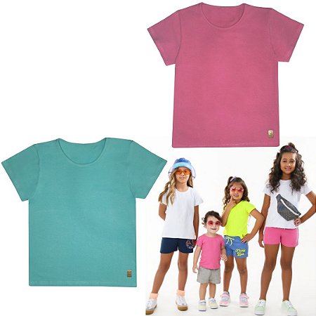 Kit 2 Blusinhas Babylook Básica Verão Menina Algodão + Cotton 4 ao 14