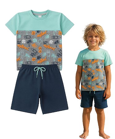 Conjuntos Infantil Verão Menino Camiseta Bermuda Moletinho