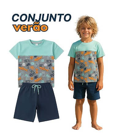 Conjuntos Infantil Verão Menino Camiseta Bermuda Moletinho