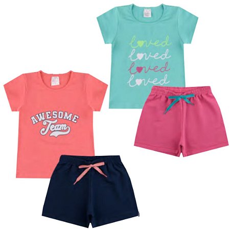Kit 2 Conjuntos Verão Básico Infantil Feminino Tamanho 04 ao 08