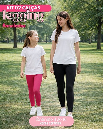 Kit 2 Calças Legging Térmica Suplex Flanelada Infantil Juvenil Menina Tamanho 04 ao 16
