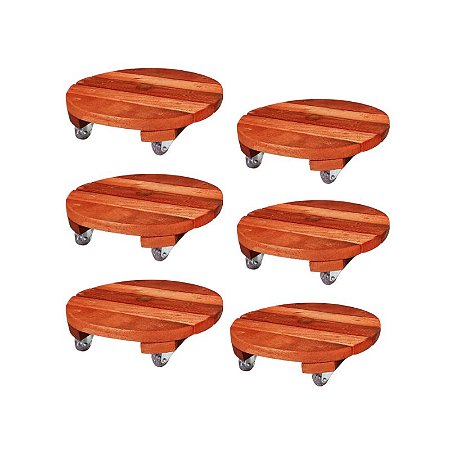 Kit 6 unidades Suporte Vaso Plantas 30cm Roda Rodizio Giratorio Gel Silicone Redondo