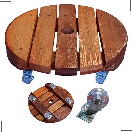 Kit 3 unidades Suporte Vaso Plantas 30cm Roda Rodizio Giratorio Cristal Redondo