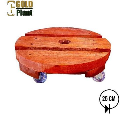 Suporte Para Vaso 25cm Redondo Madeira Tratada Roda Gel