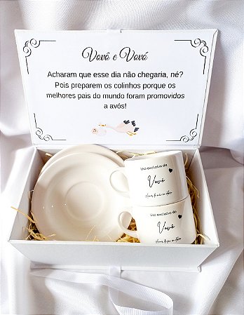 Caixa Revelação de Gravidez para Avós com xícaras e pires (cod 47)