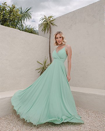 VESTIDO DE FESTA LONGO VERDE MENTA (REF 1052) - AQuamarine