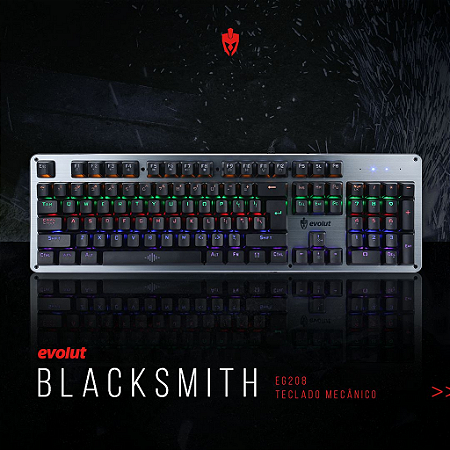 Teclado Gamer Evolut Mecânico Blacksmith LED RGB Blue EG-208