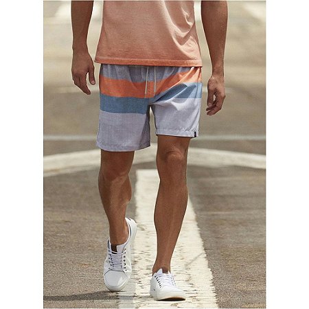 Bermuda Listrada Poliéster Cinza