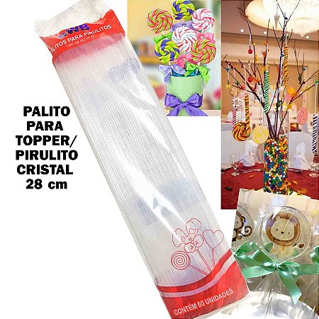 Palito p/ Topper de Bolo e Pirulito 28cm Cristal Cód 283 BWB
