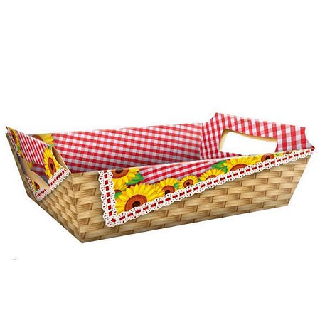 Cesta Acoplada Peq. Arraiá Girassol p Festa Junina/ Jul 22cm