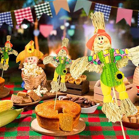 Espantalho no Palito Decoração Festa Junina/Julina 37cm KLF