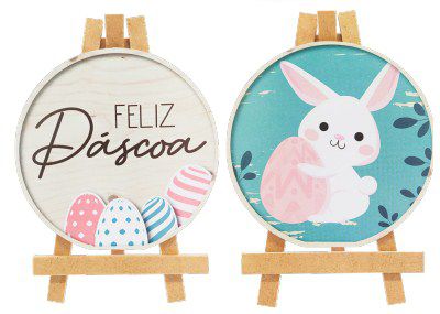 Kit Mini Cavaletes Feliz Páscoa 10,5x14,5cm Cód. PC0019/MDF