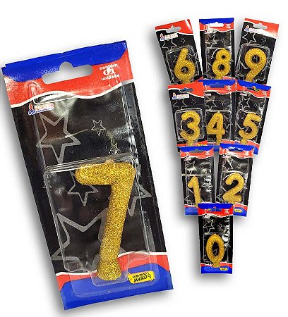 Vela Shine Collor Glitter Ouro Números - Alchester