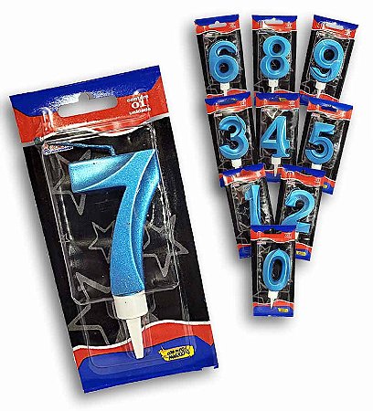 Vela Luxo Metalizada Azul Números - Alchester
