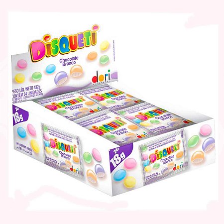Disqueti Chocolate Branco Caixa com 24 un de 18g - Dori