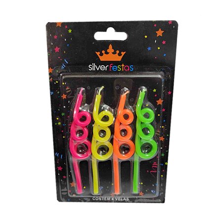 Vela Espiral Achatado Neon com 4 unidades - Silver